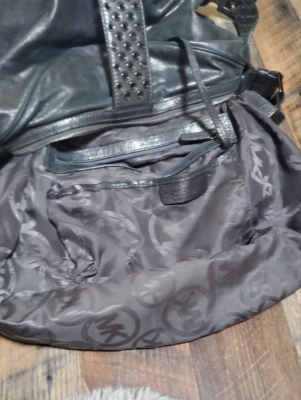 Michael Kors Studded Gray Leather Hobo Shoulder Bag
